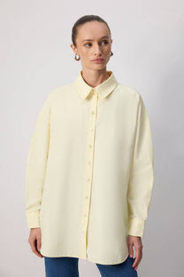 Camicia oversize in popeline giallo limone in misto cotone
