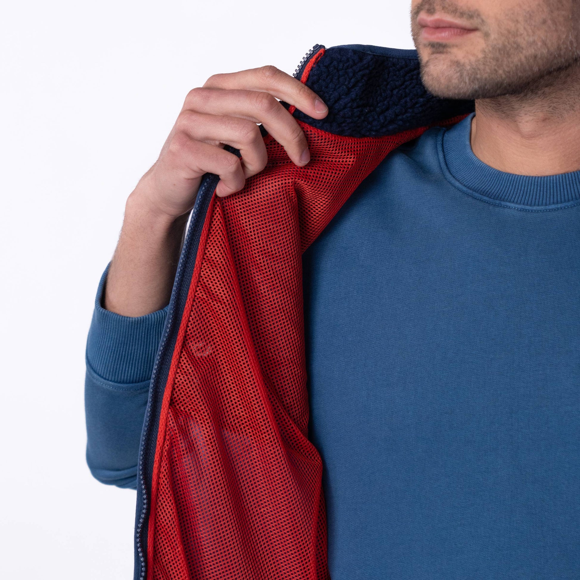 Gilet sherpa smanicato bicolore blu navy
