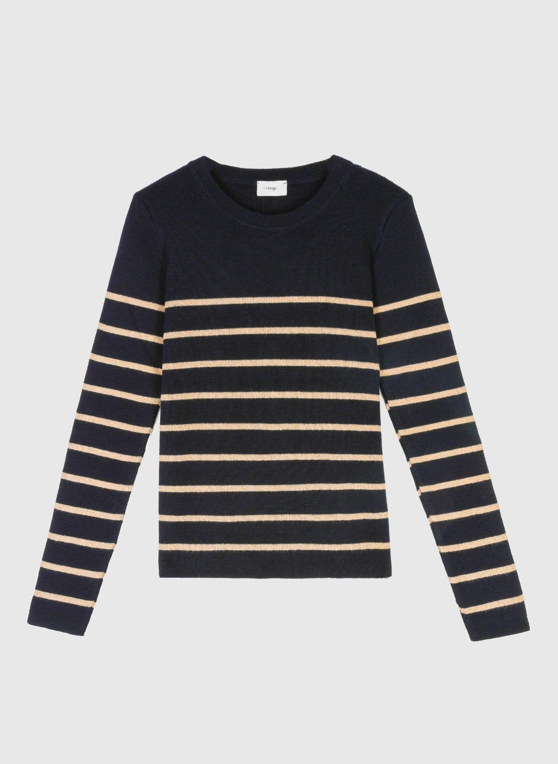Maglione girocollo a righe metallizzate blu navy