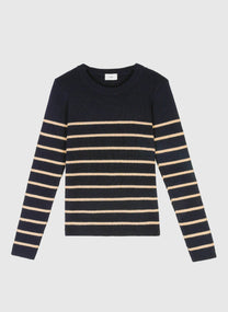 Maglione girocollo a righe metallizzate blu navy