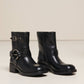 Stivaletti biker neri in PU con fibbie e anello