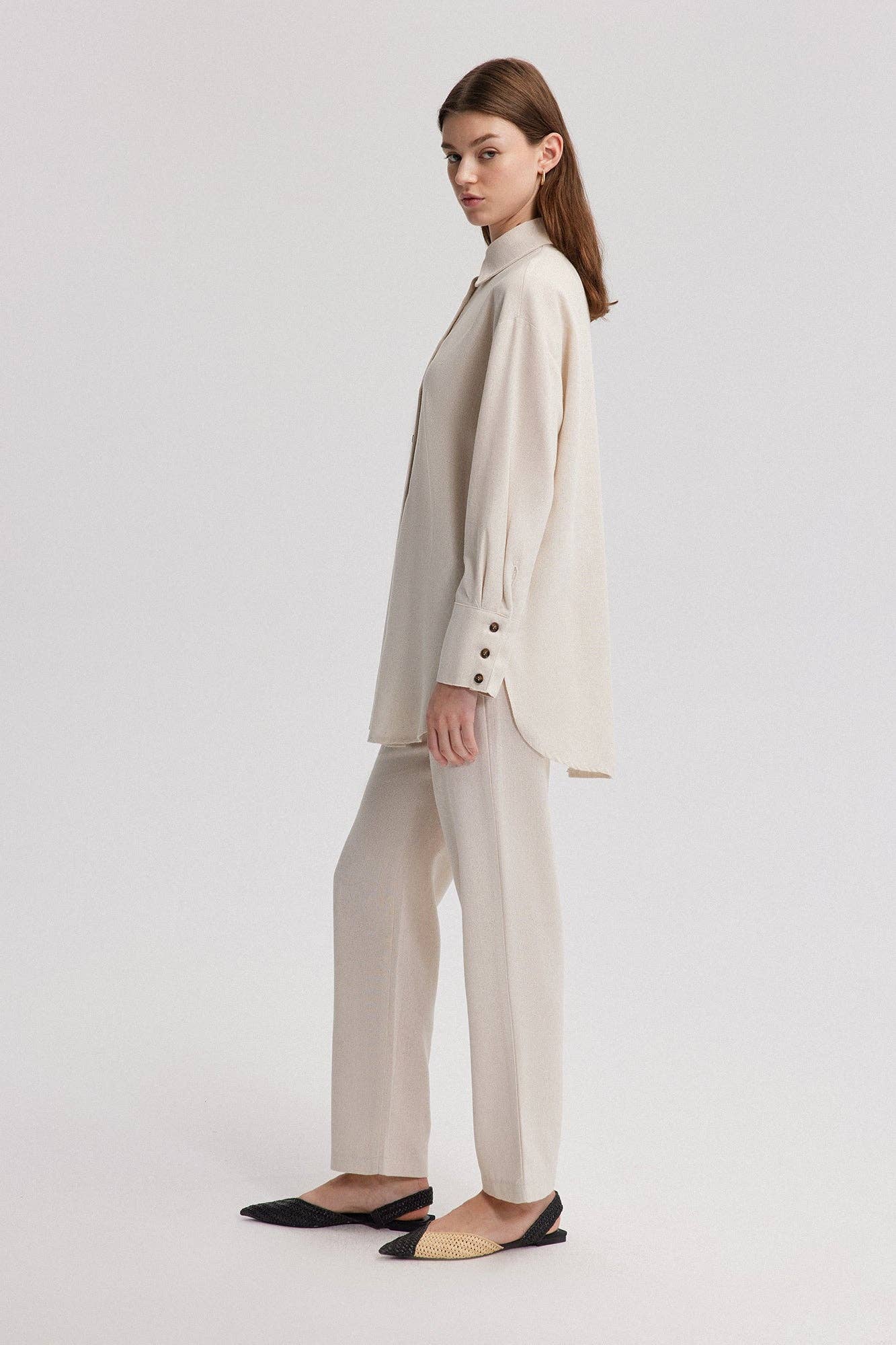 Camicia effetto lino oversize beige