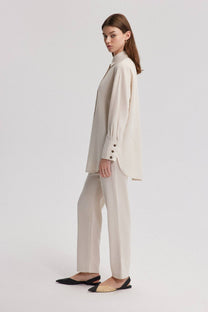 Camicia effetto lino oversize beige