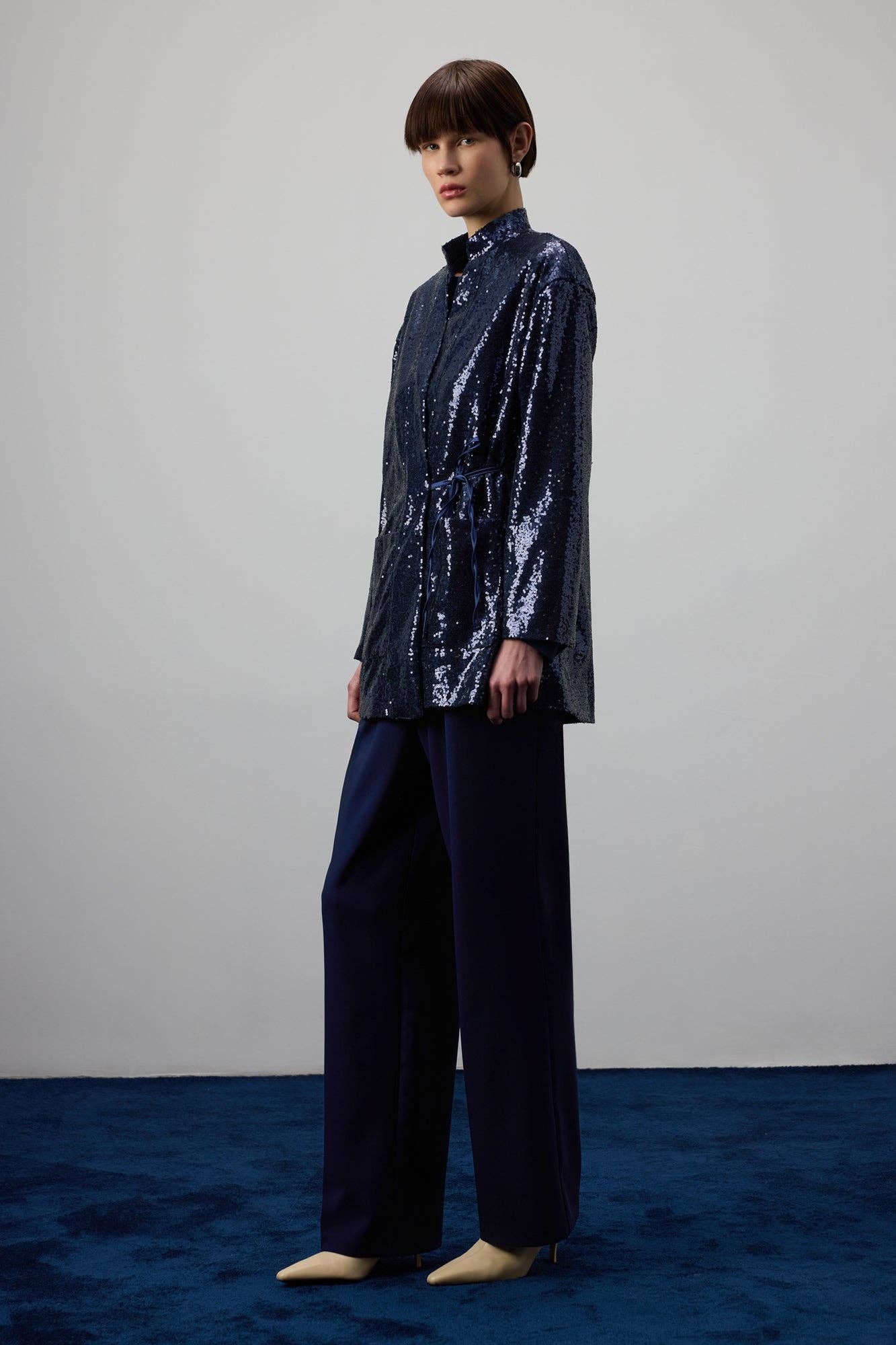 Kimono con paillettes blu navy