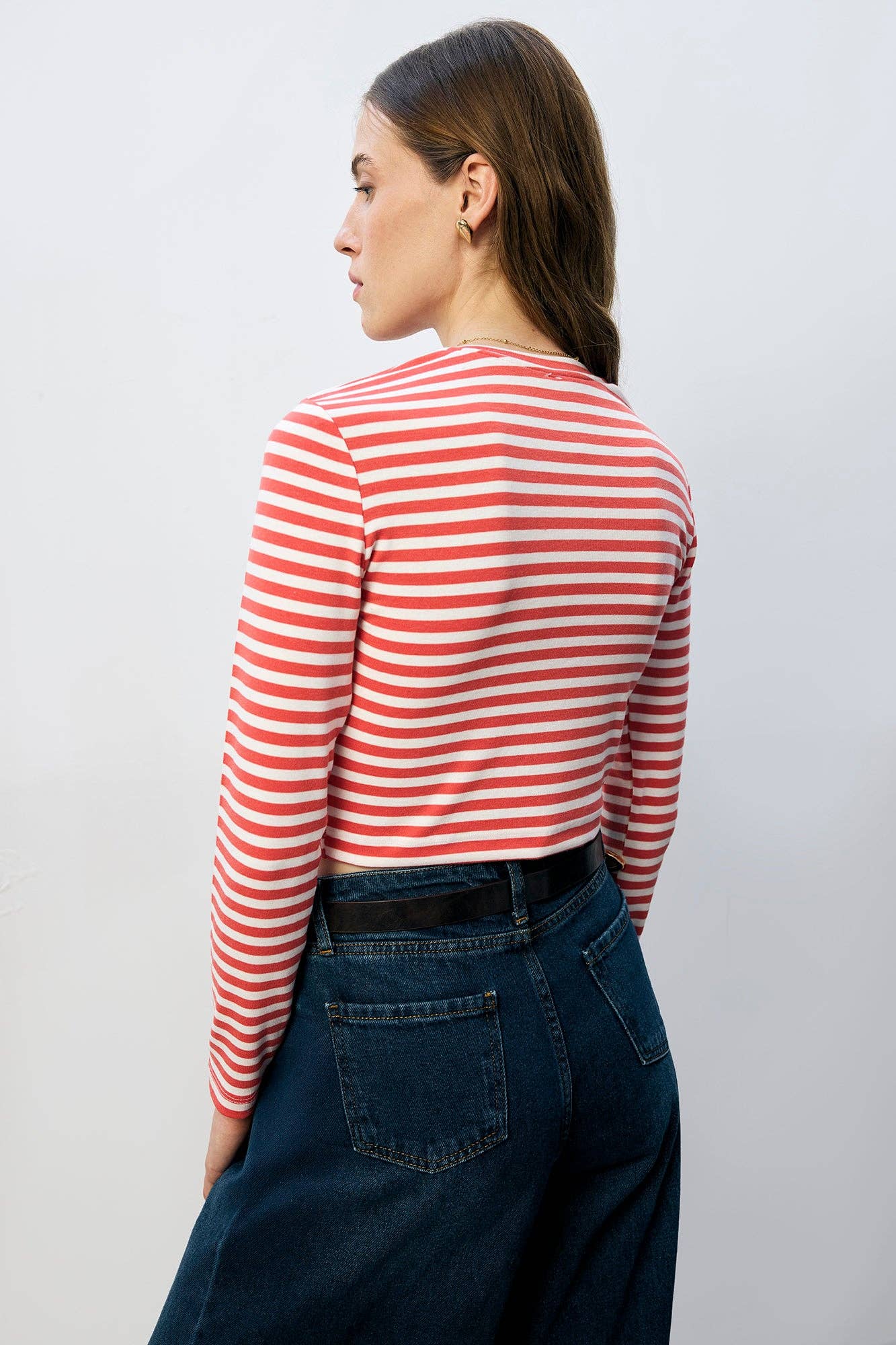 Top corto a righe in cotone