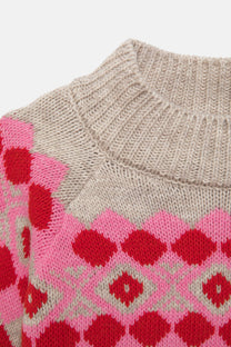 Maglione jacquard a girocollo con maniche raglan