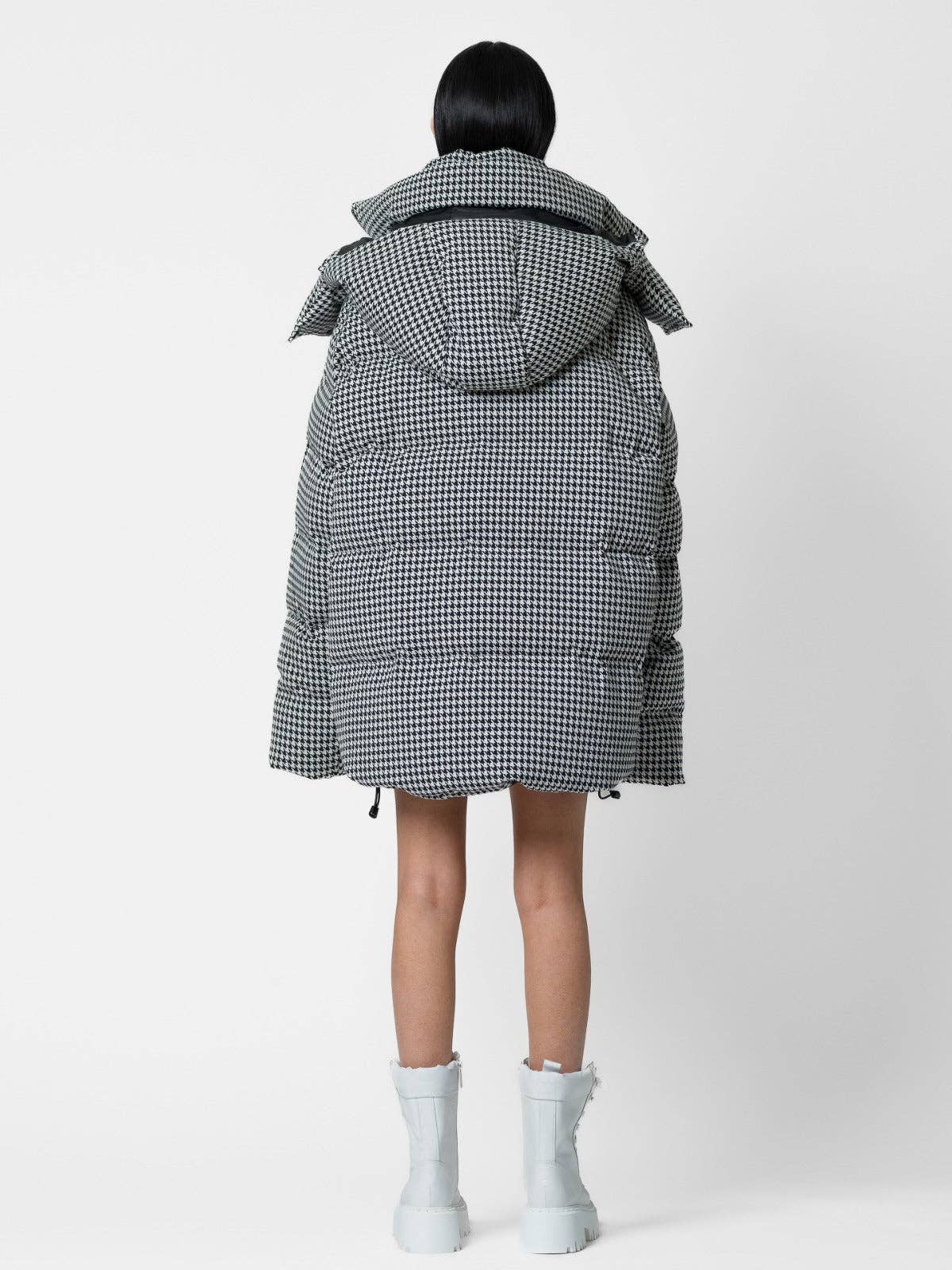Bomber oversize pied de poule con cappuccio removibile
