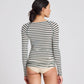 Top in lana Amalie a righe reverse verde oliva scuro