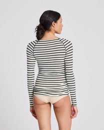 Top in lana Amalie a righe reverse verde oliva scuro