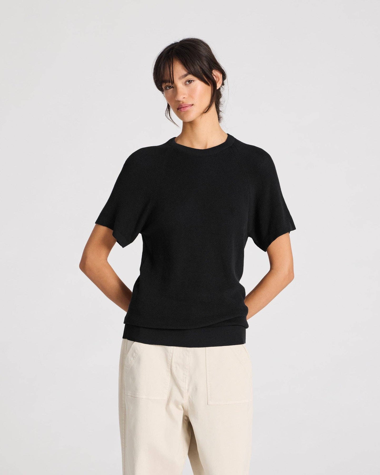 T-shirt in maglia Karen in cotone biologico nero