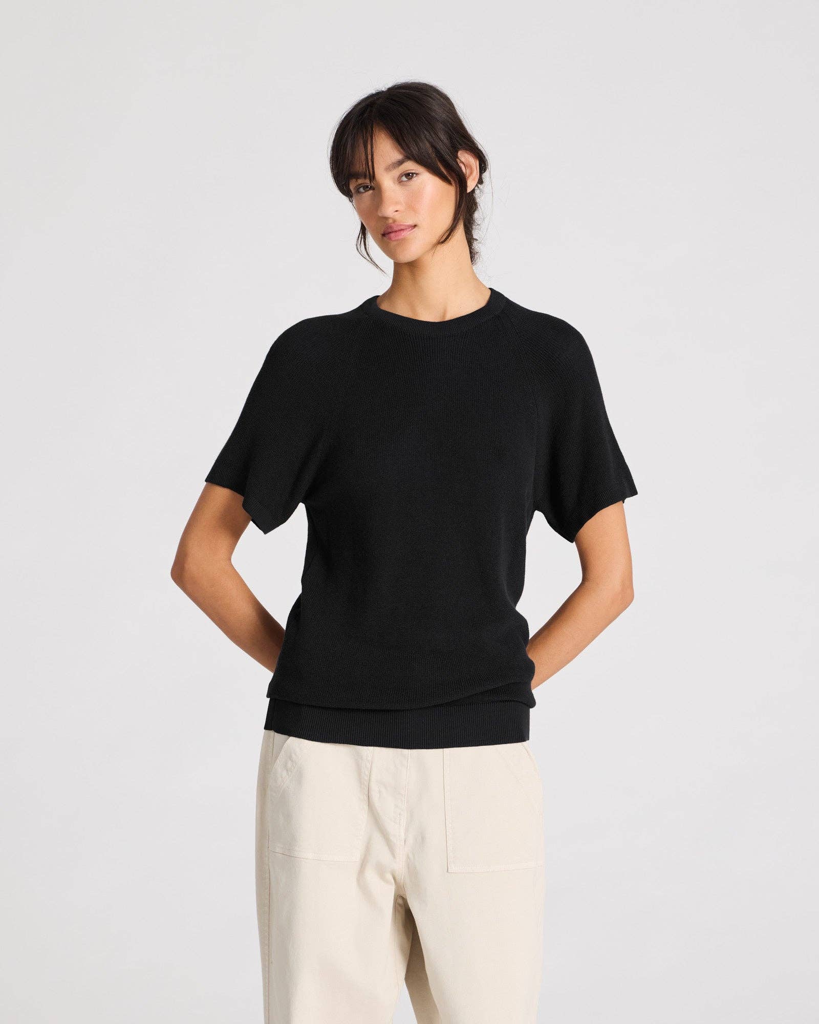 T-shirt in maglia Karen in cotone biologico nero