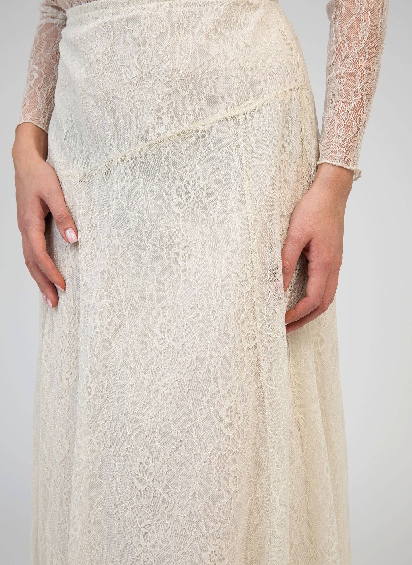 Gonna midi Juney in pizzo écru