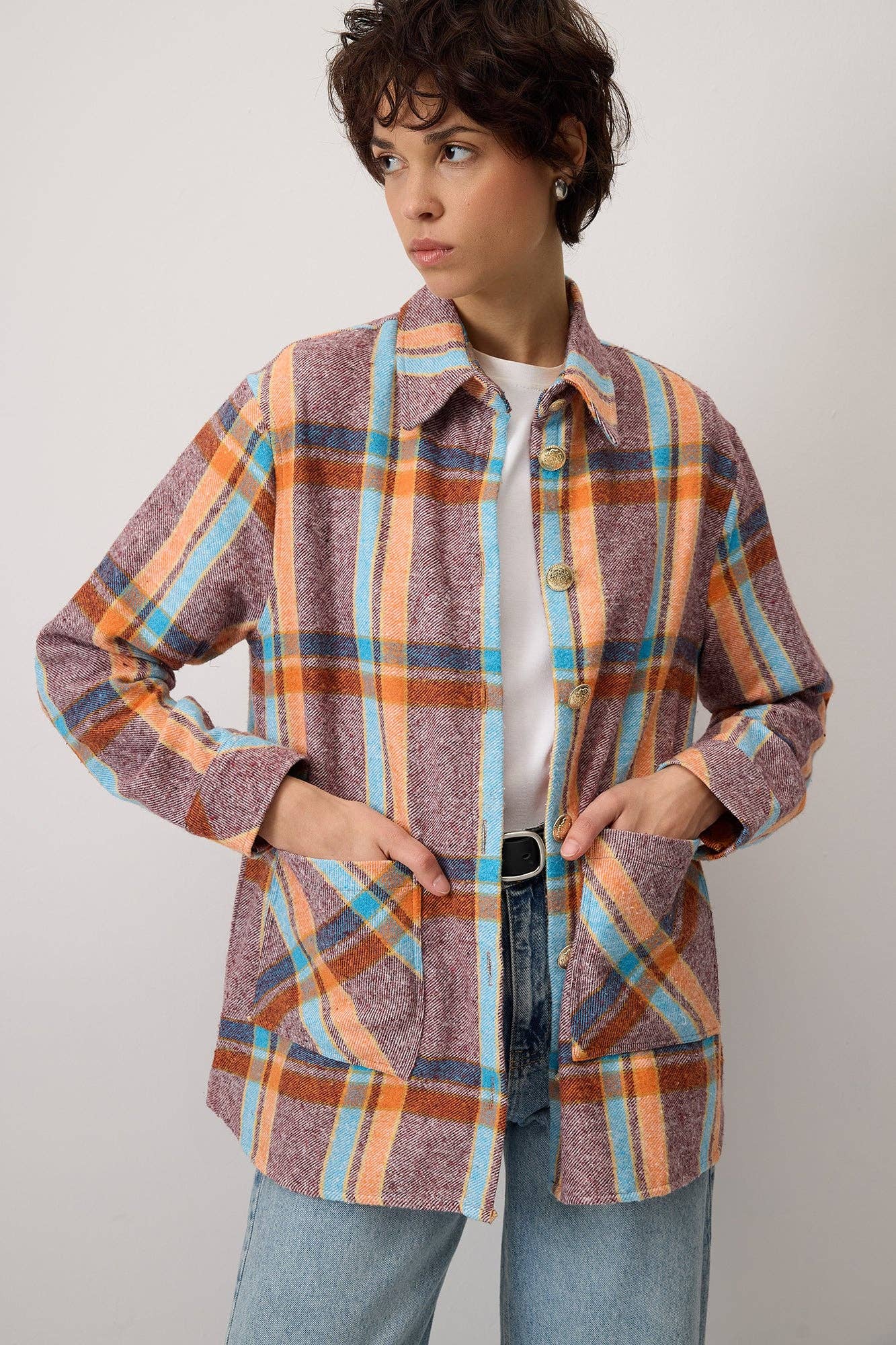 Giacca overshirt a quadri multicolor