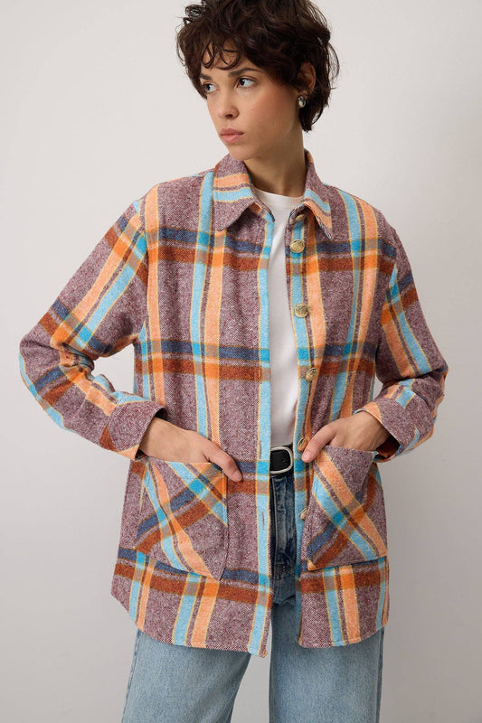 Giacca overshirt a quadri multicolor