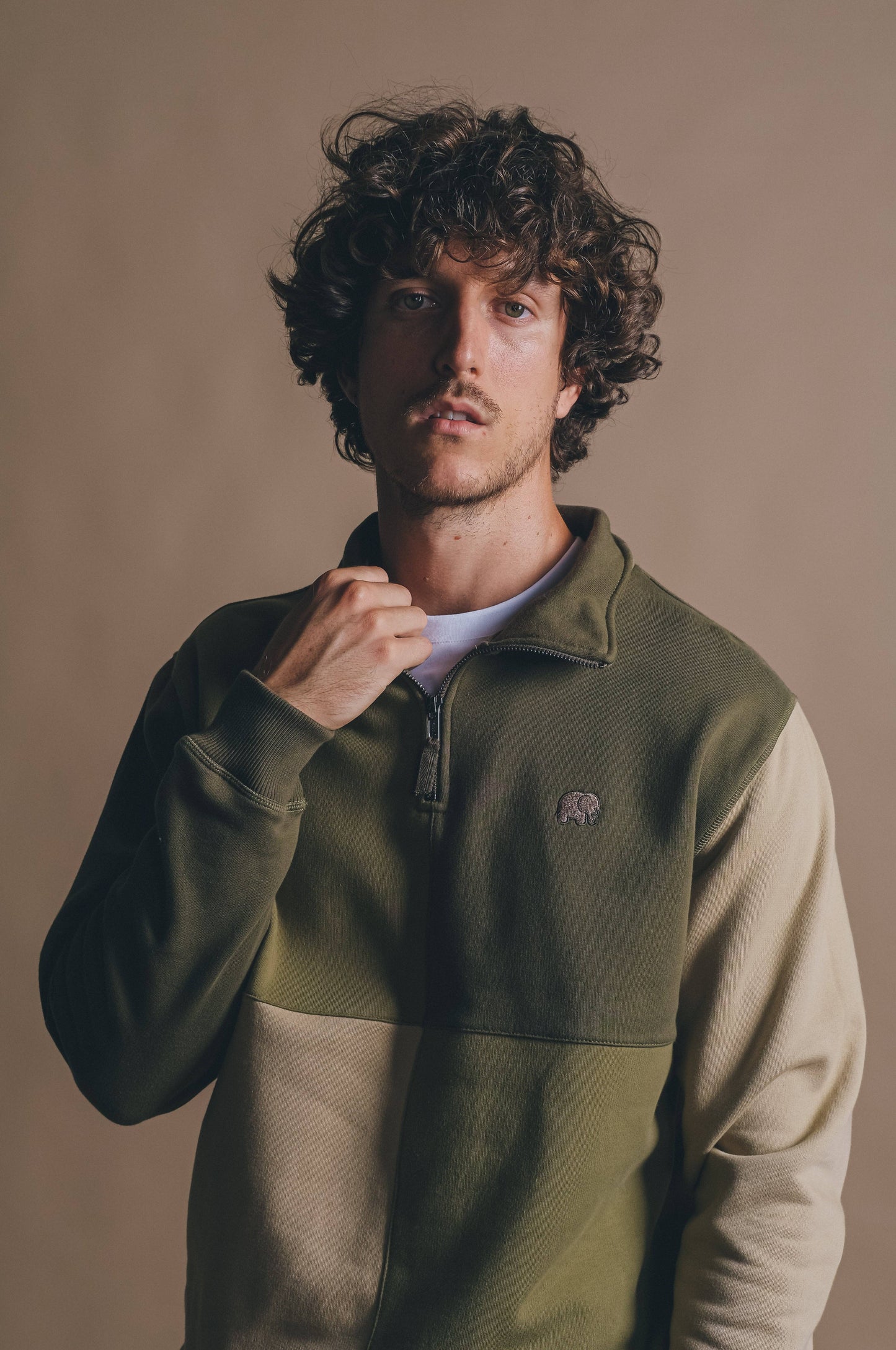 Maglione con mezza zip color block Gothic Olive