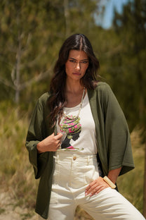 Cardigan aperto leggero verde oliva