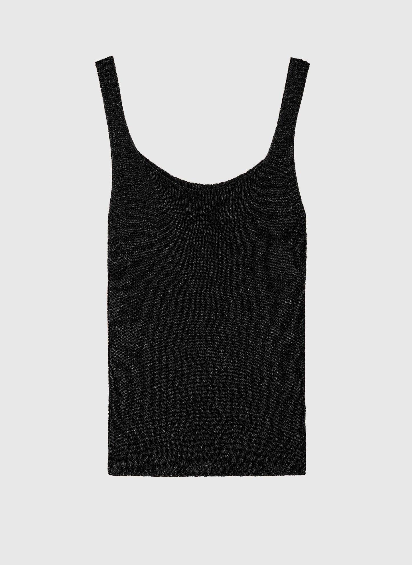 Canotta in maglia metallizzata nera con scollo quadrato
