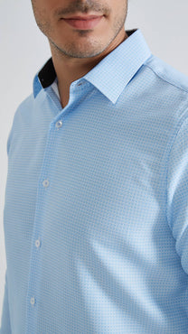 Camicia azzurra a micro fantasia comfort