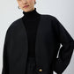 Giacca nera oversize con scollo a V e bottone