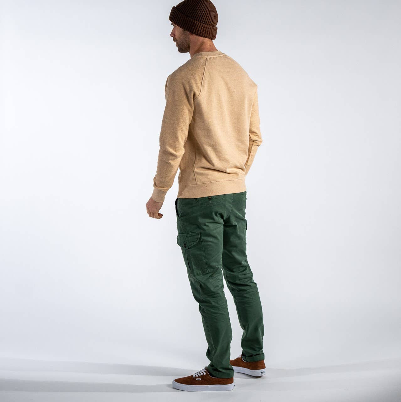Pantaloni cargo verde scuro in cotone con 6 tasche