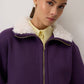 Felpa oversize viola con colletto in pelliccia sintetica
