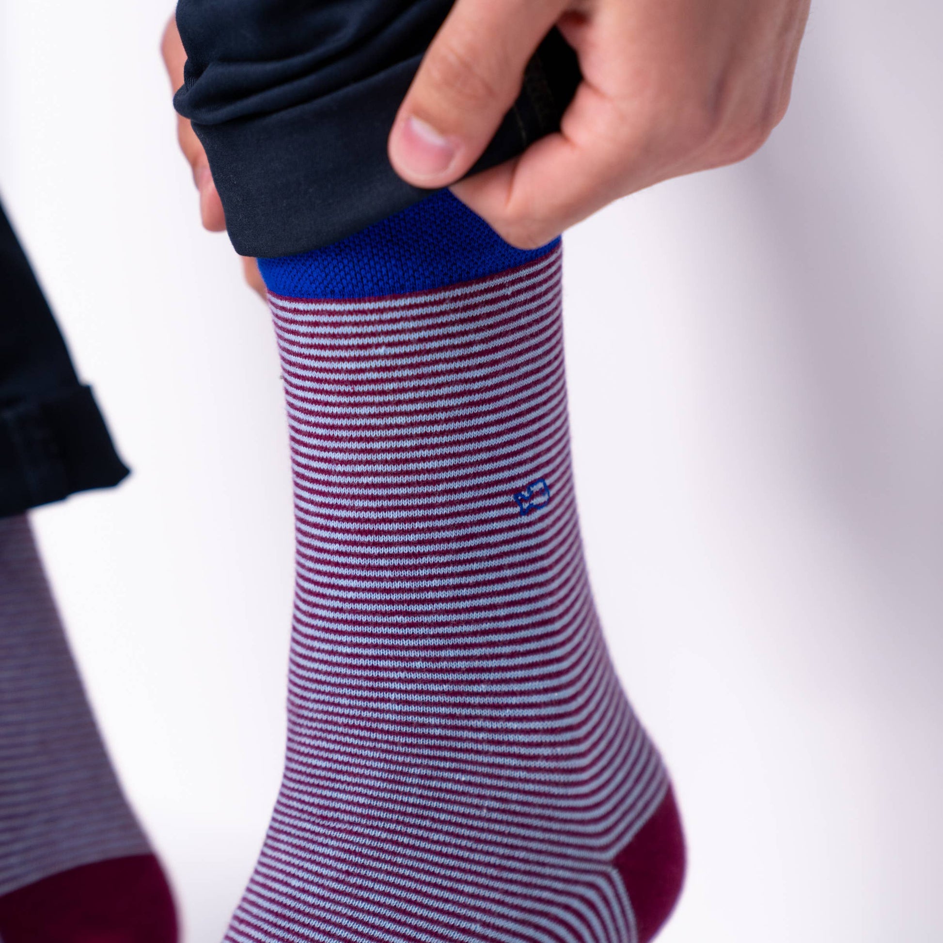 Calzini a righe in cotone pettinato bordeaux e azzurro