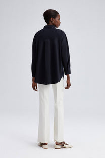 Camicia oversize nera ricamata con bottoni