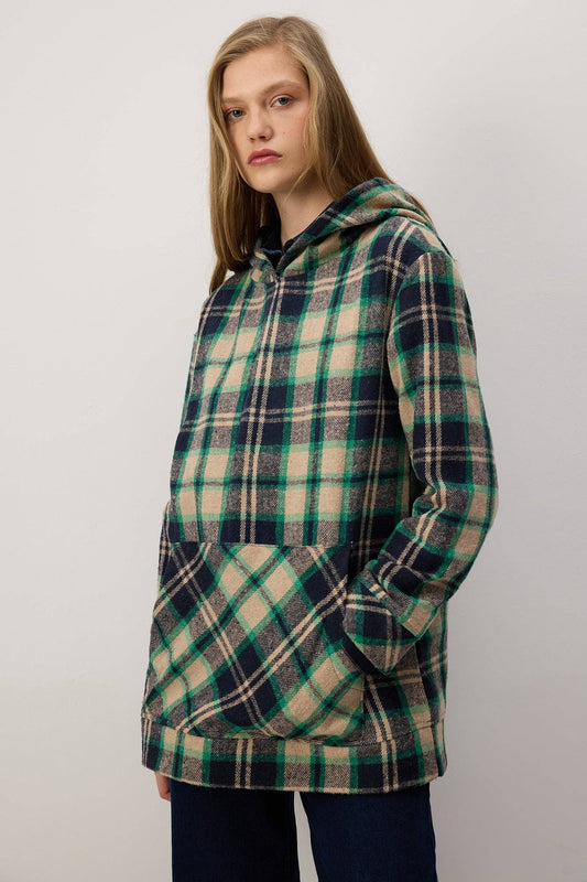 Felpa con cappuccio a quadri oversize