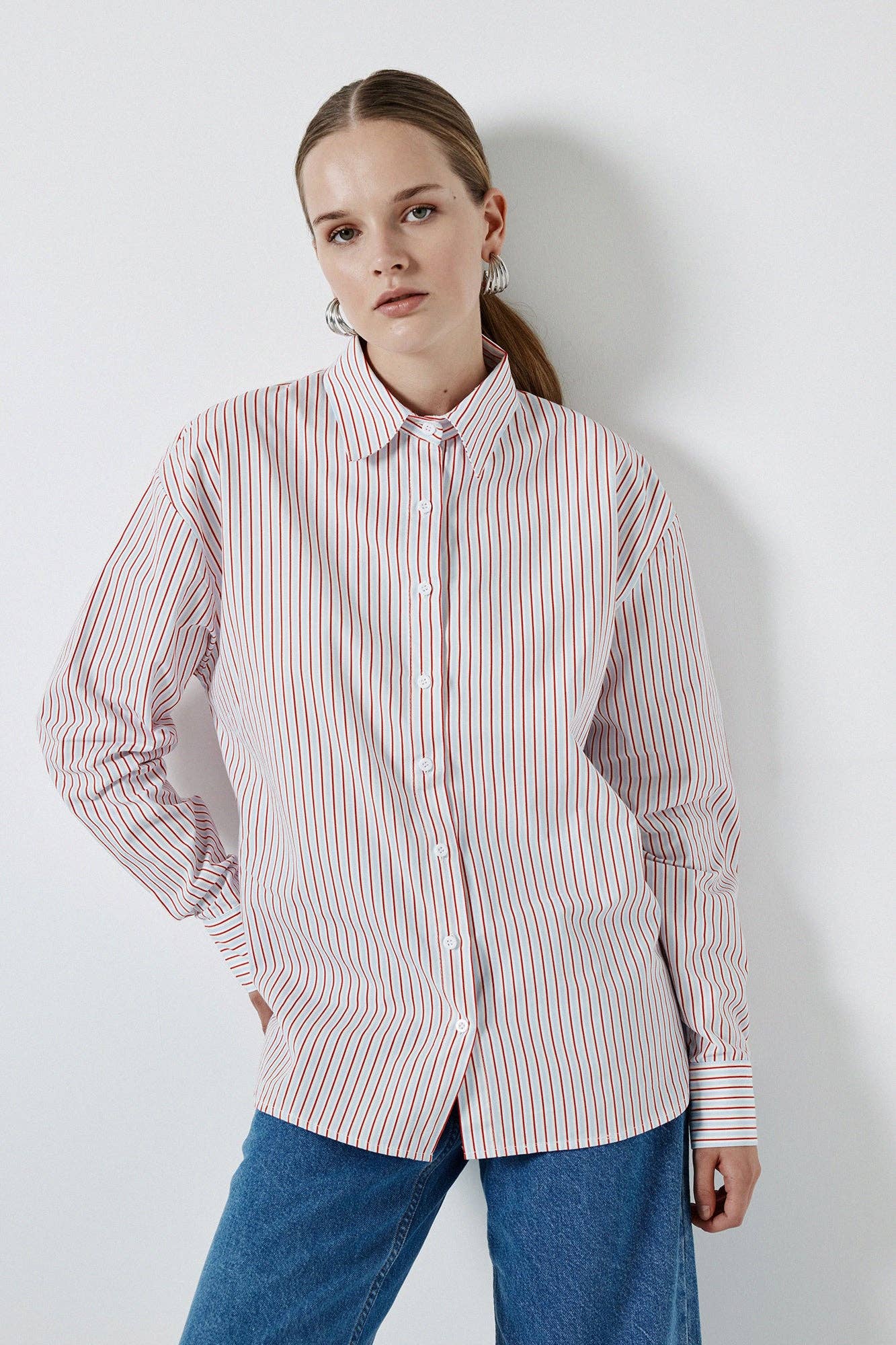 Camicia a righe rosse in viscosa