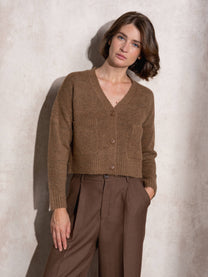 Cardigan corto in maglia con scollo a V e tasche