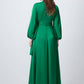 Abito lungo in raso drappeggiato verde smeraldo