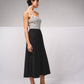 Abito midi con spalline sottili, righe e fiocco