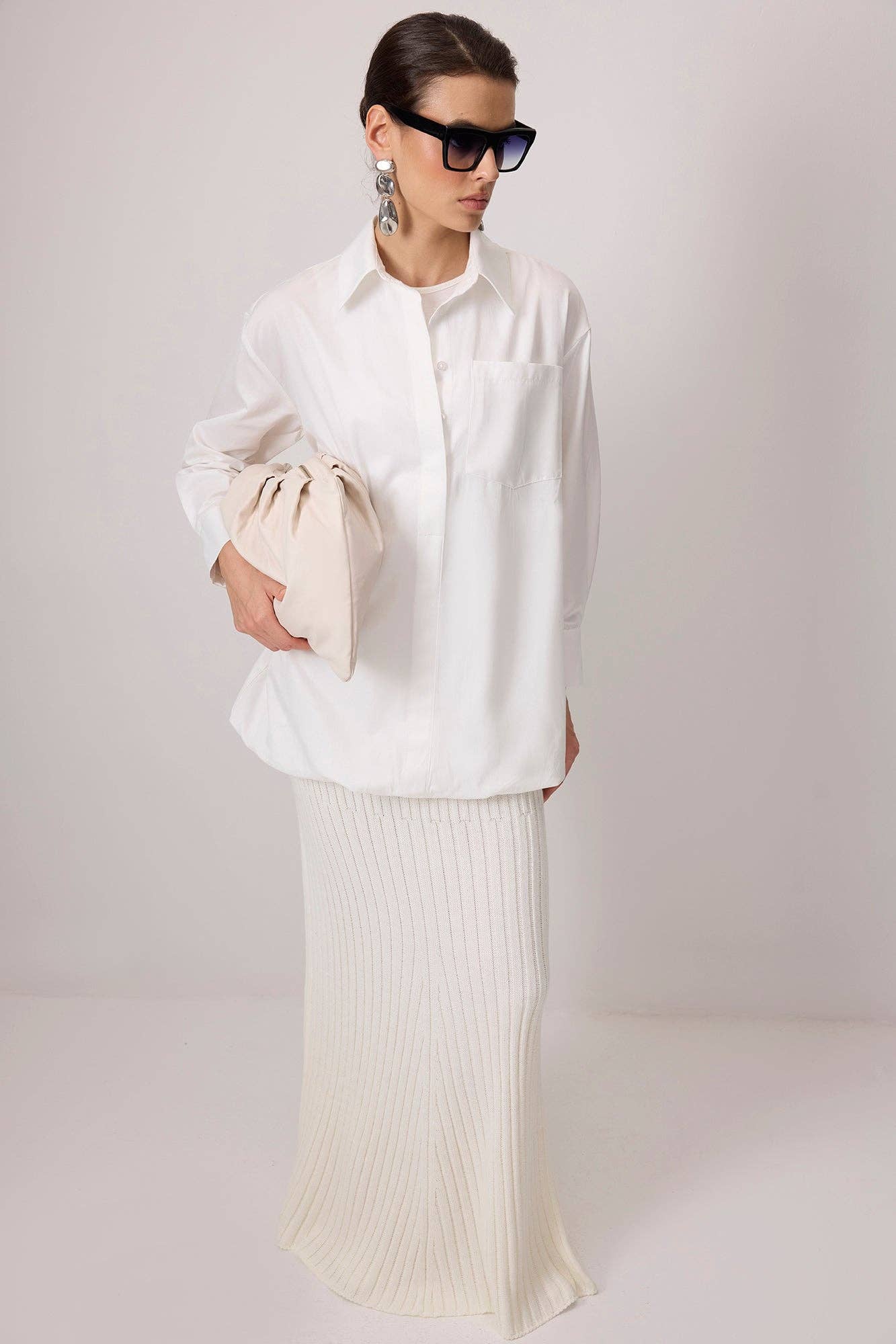 Camicia oversize con maniche a palloncino in misto cotone