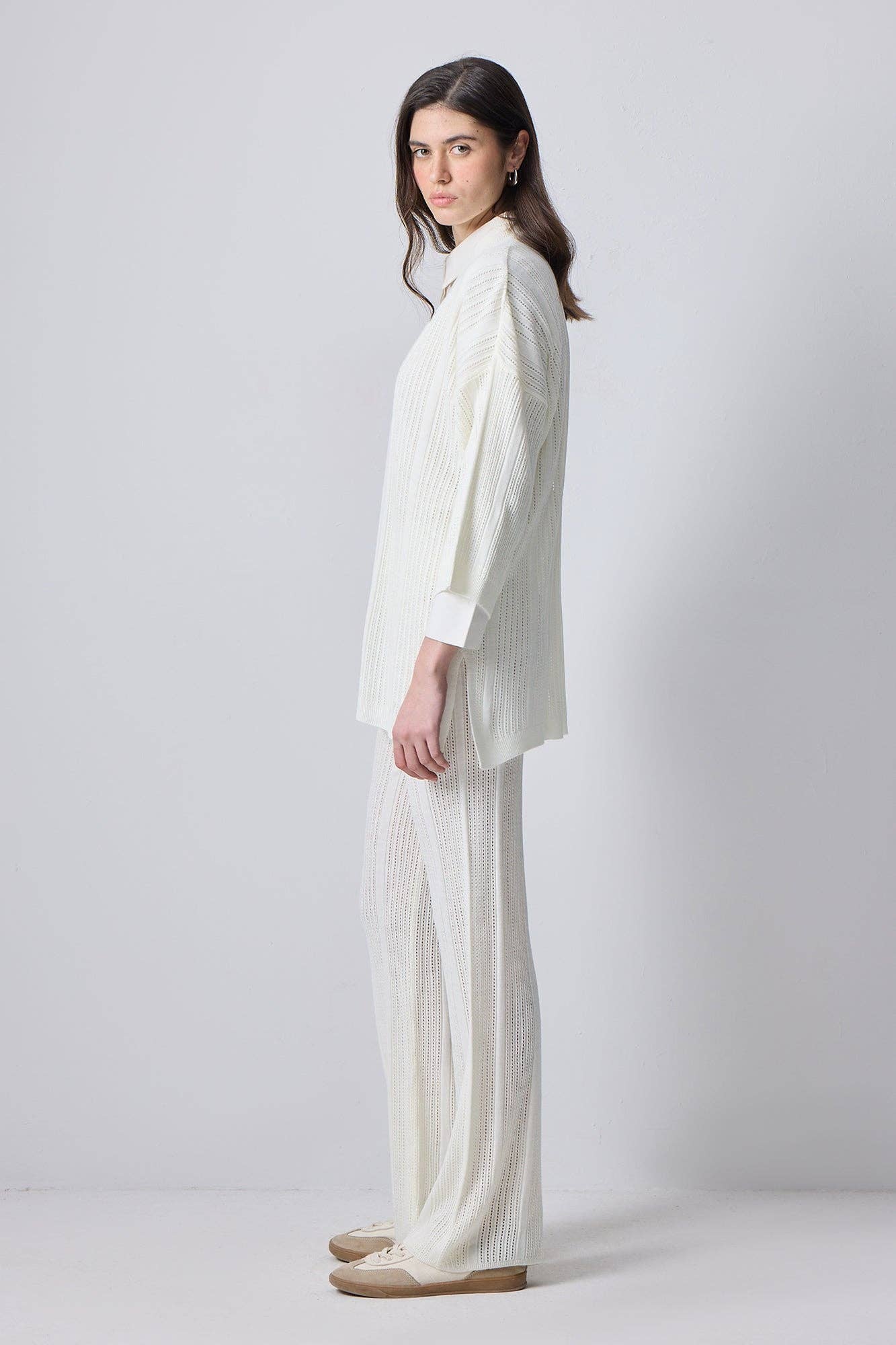 Completo maglia e pantaloni in maglia testurizzata écru