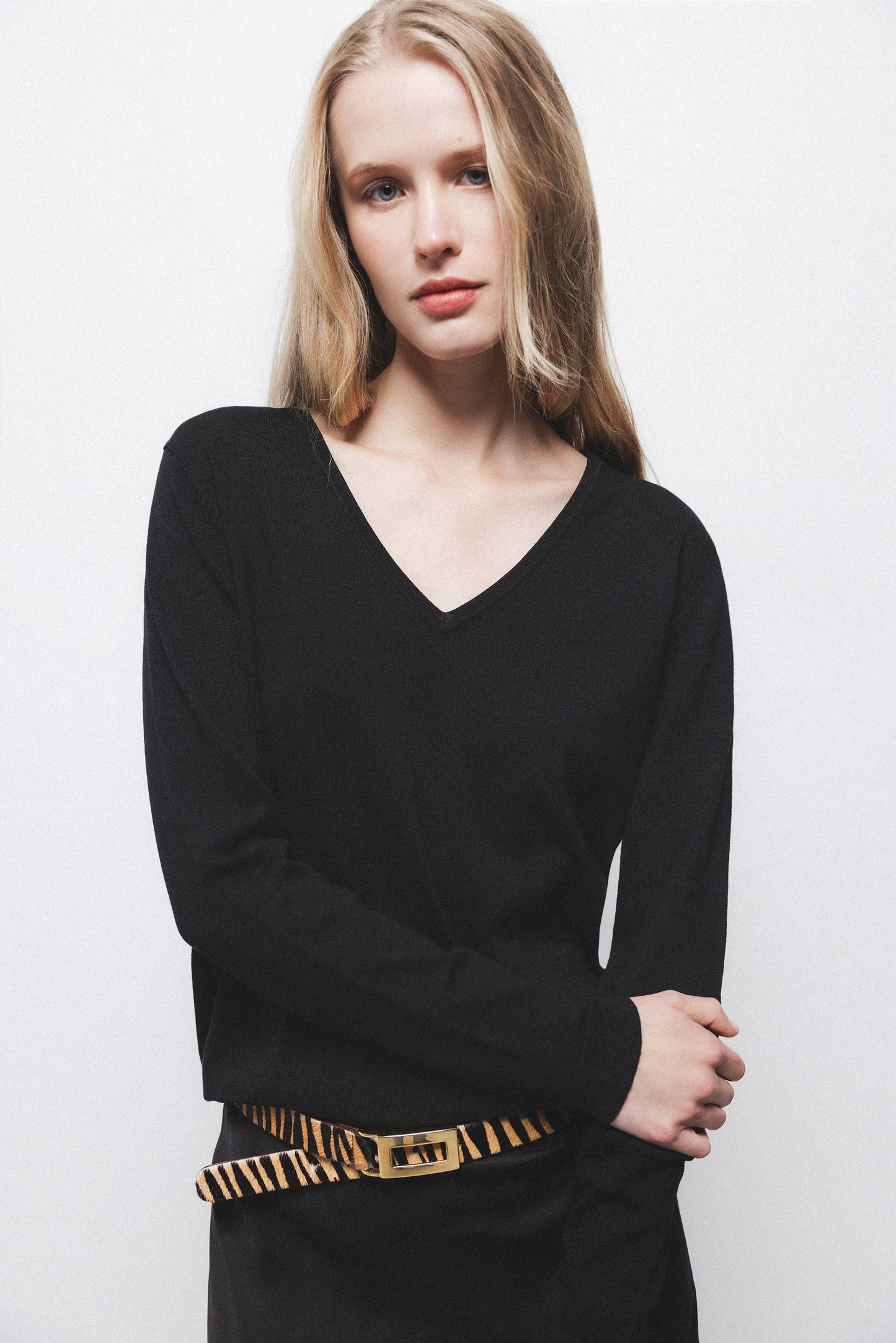 Maglione in maglia rasata con scollo a V