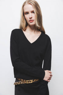 Maglione in maglia rasata con scollo a V