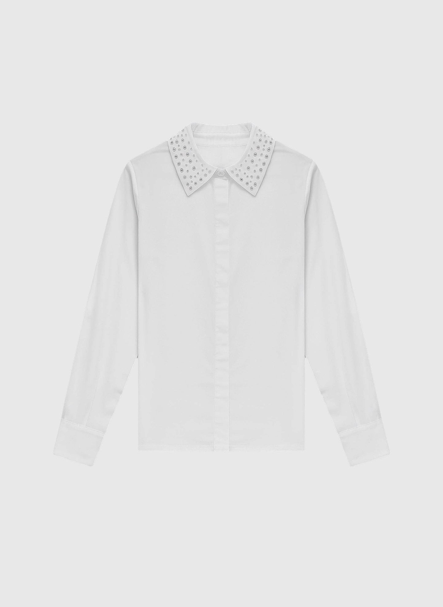 Camicia bianca con colletto ricamato di perline