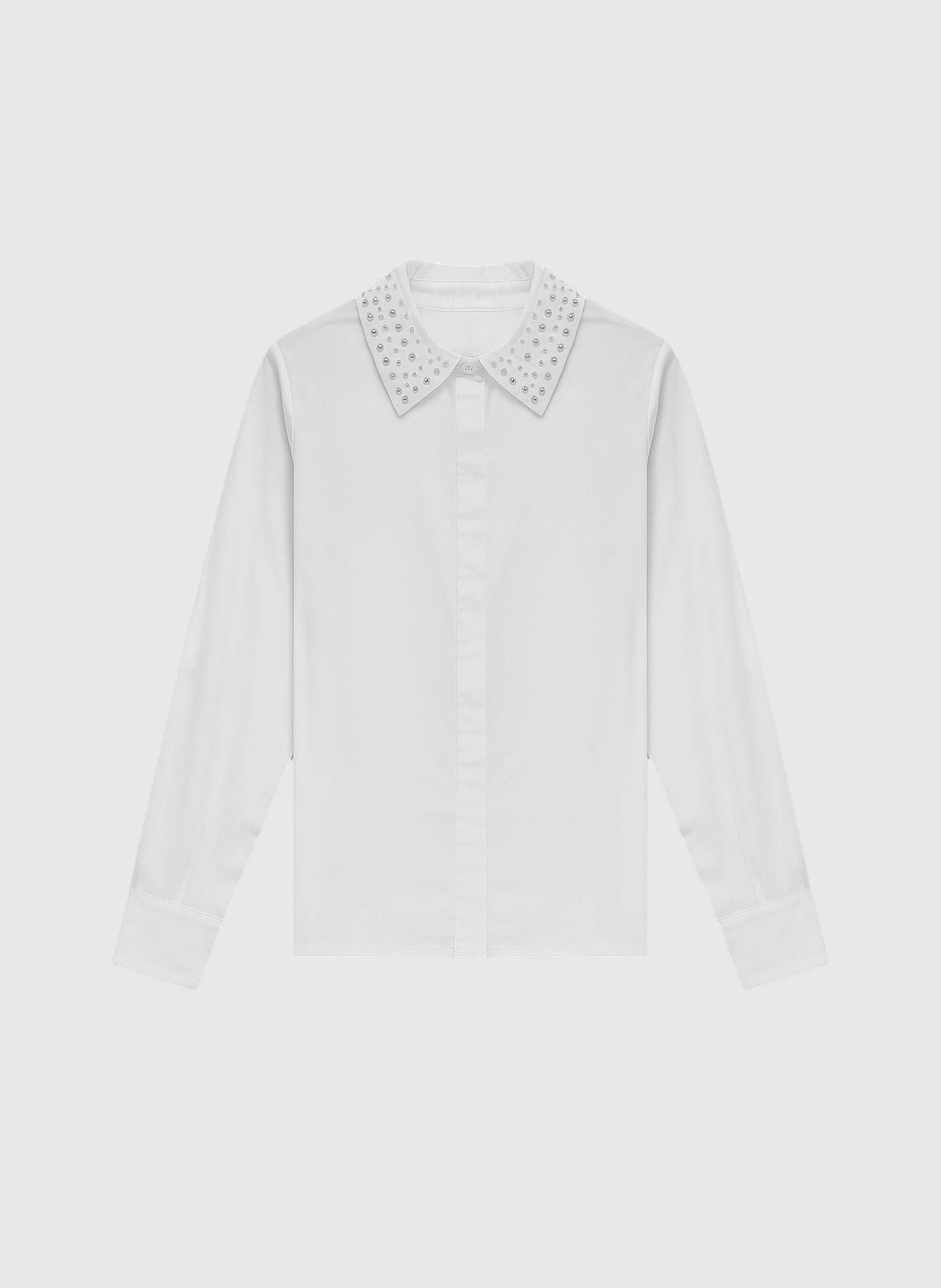 Camicia bianca con colletto ricamato di perline