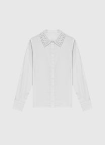 Camicia bianca con colletto ricamato di perline