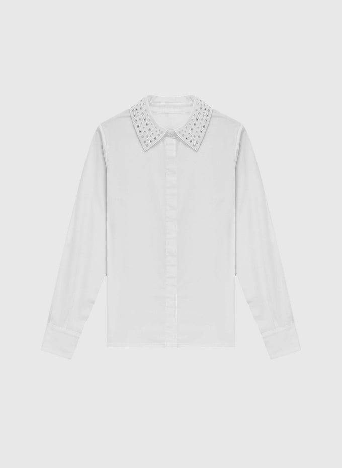Camicia bianca con colletto ricamato di perline