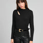 T-shirt Amelle nera a collo alto con cut-out