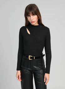 T-shirt Amelle nera a collo alto con cut-out
