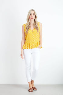 Blusa a pois con scollo a V e bottoni