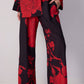 Set camicia e pantaloni palazzo a fiori rossi