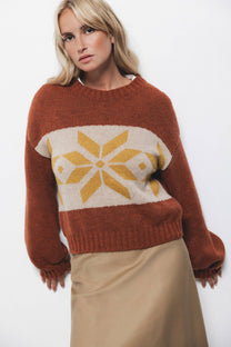 Maglione in maglia jacquard con maniche a palloncino