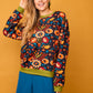 Felpa in cotone con stampa folk floreale