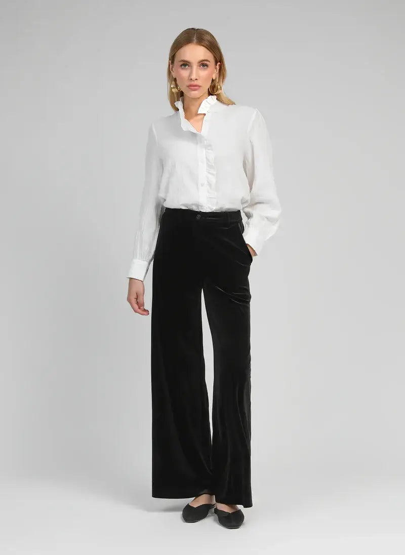 Pantaloni flare in velluto neri a vita alta