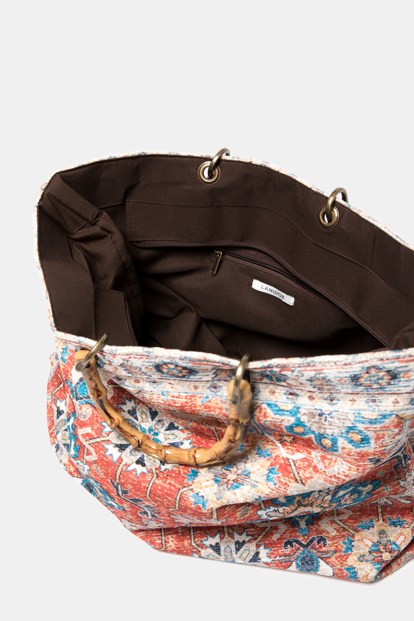 Borsa tote effetto velluto con manici effetto bambù