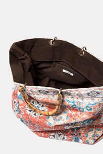 Borsa tote effetto velluto con manici effetto bambù