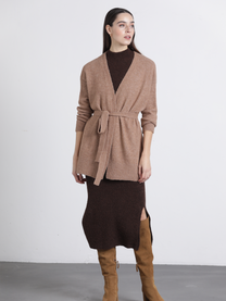 Cardigan con cintura da donna in maglia effetto bouclé